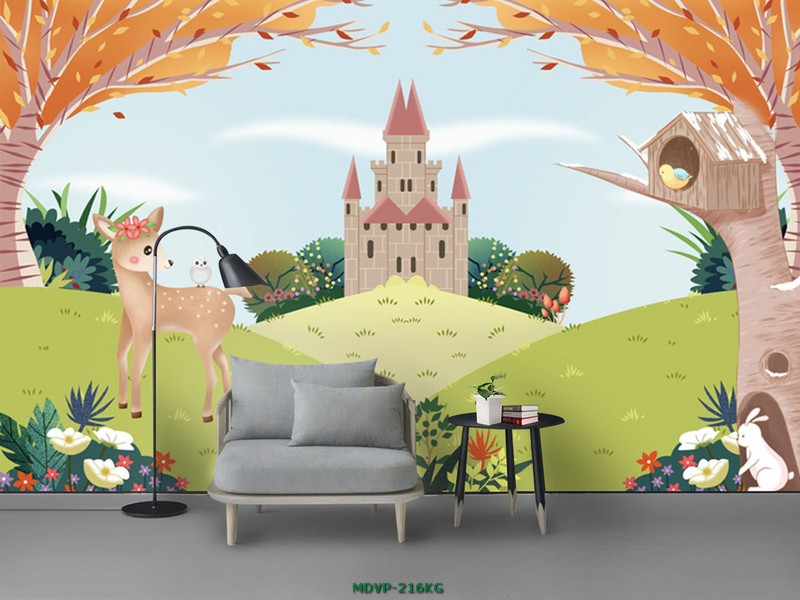 Tranh lâu đài và chú nai